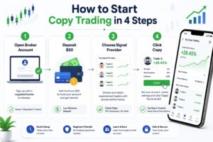 How to Start Copy Trading in 4 Steps – Beginner Guide to Open a Broker Account, Deposit Funds, Choose a Signal Provider, and Start Copy Trading