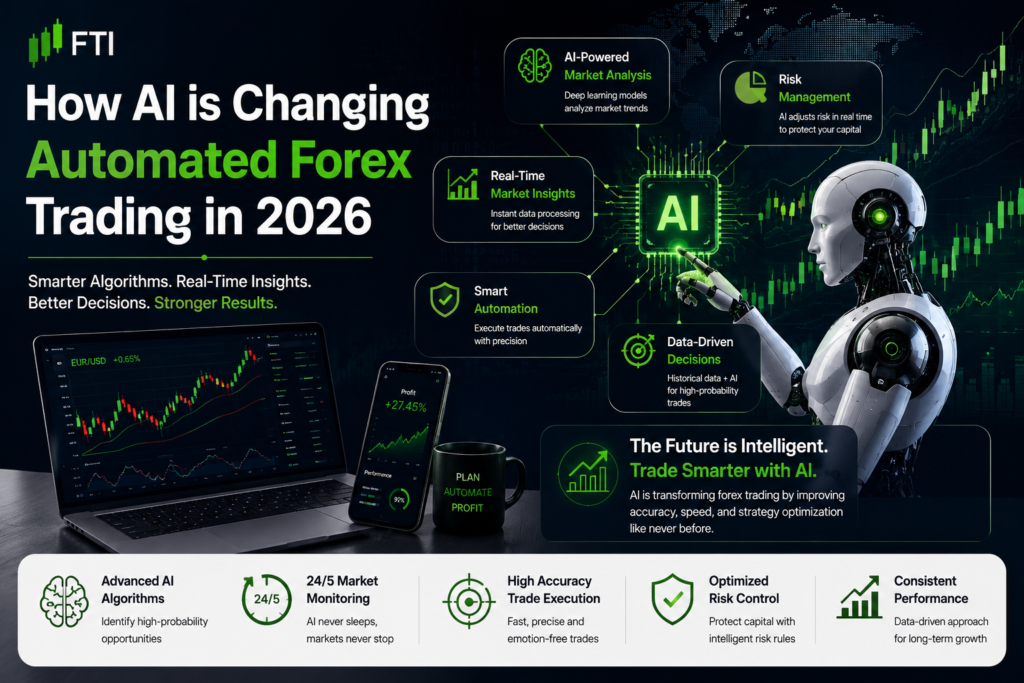 How AI is changing automated forex trading in 2026 through AI-powered analysis, real-time market insights, smart automation, risk management, and data-driven decisions.
